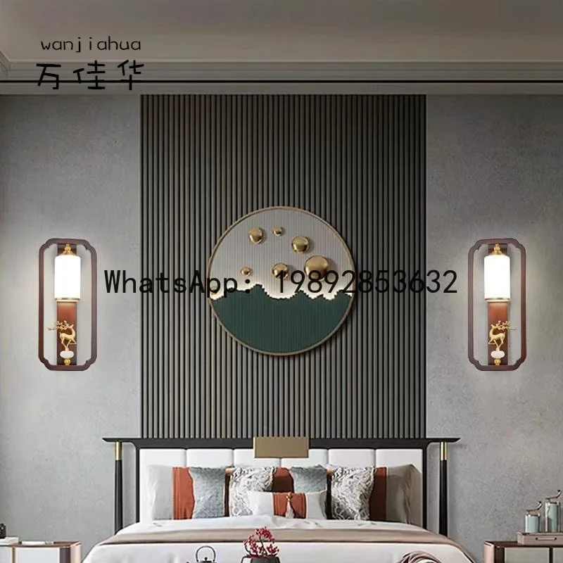 new Chinese style all copper classical walnut zen Chinese style book room decoration bedside stairs aisle wall lamp