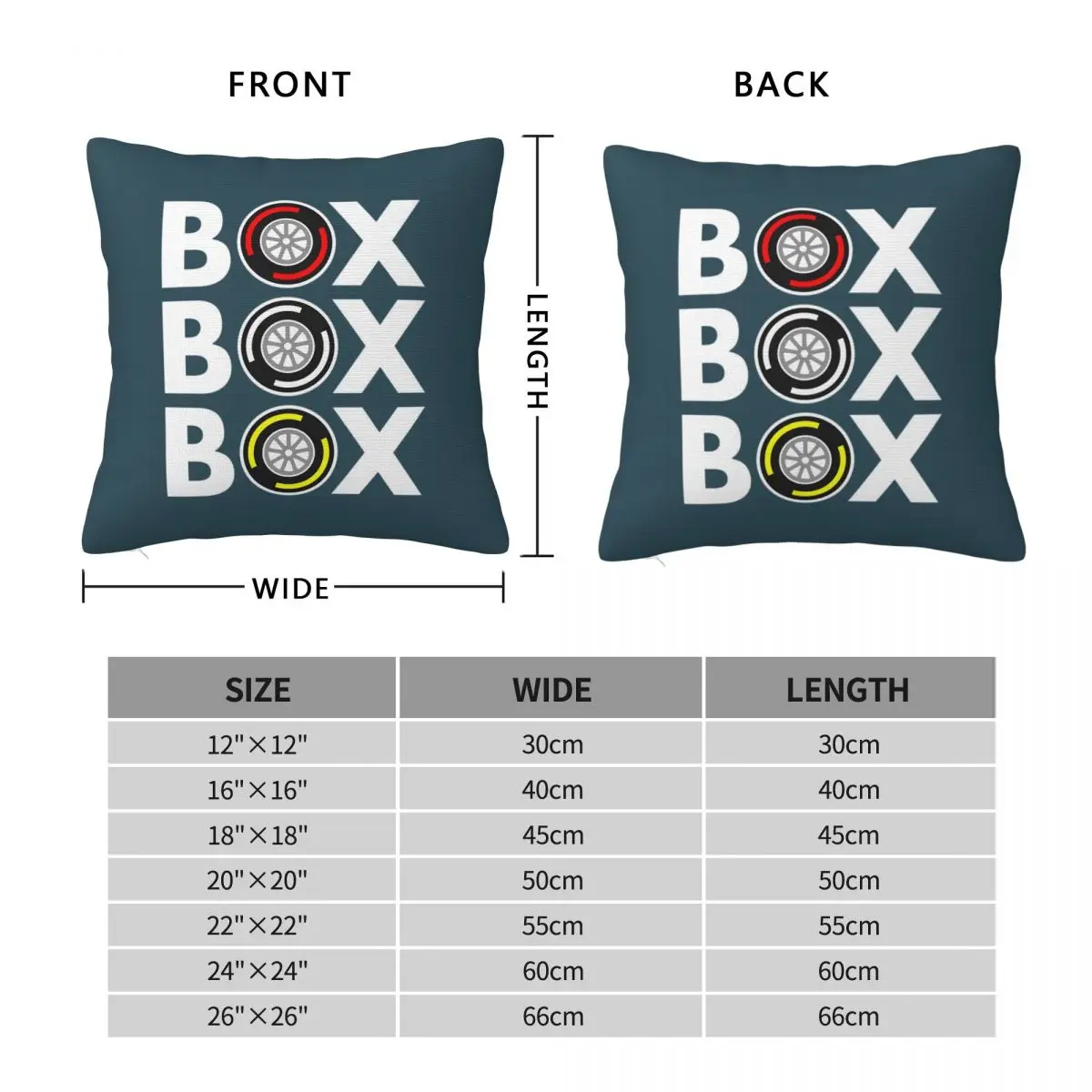 Box Box Box F1 Tyre Compound White Text Design Square Pillowcase Pillow Cover Cushion Decor Comfort Throw Pillow for Home Sofa