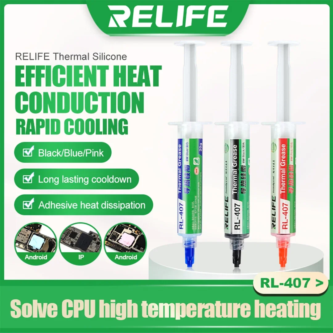 RELIFE RL-407 Thermal Silicone Grease (Black/Blue/Pink) Rapid Cooling CPU PCB Electronic Components Cooling Thermal Silicone