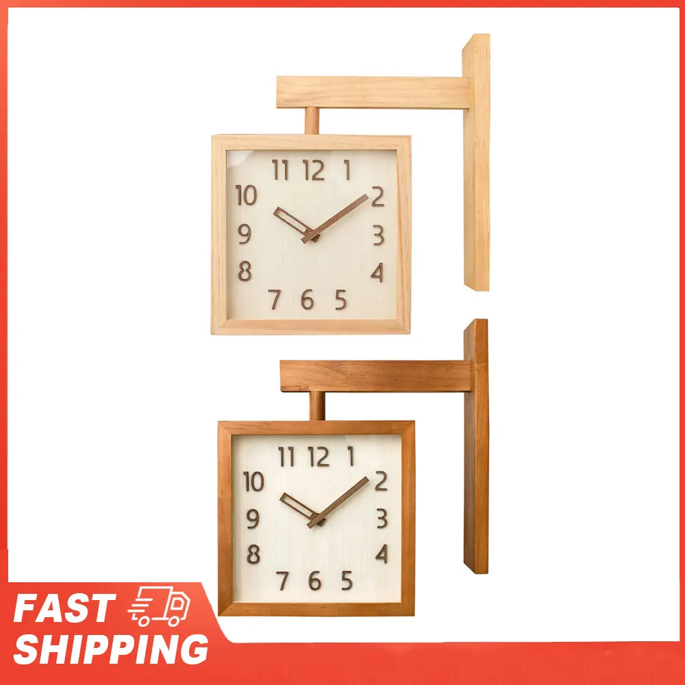 Silent Square Wall Clock - Double-Sided Wooden Corner Clock for Living Room, Simple Modern & Decorative Household Timepiece