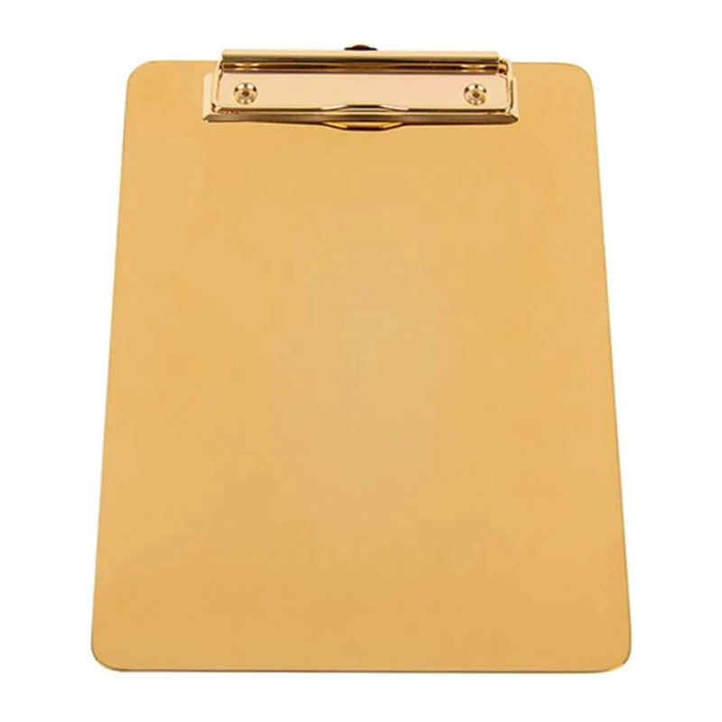 

NEW-Clipboard File Folder Holder Golden Stainless Steel Clip Board Low Profile Clip For Office Business School