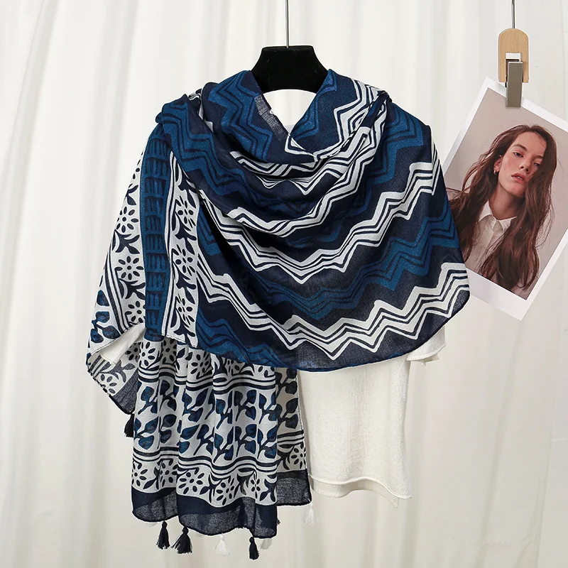 العرقية المطبوعة القطن الحجاب فسكوزي شرابات وشاح للمرأة المسلمة الحجاب شالات سيدة لينة طويلة يلتف Islim عقال عمامة