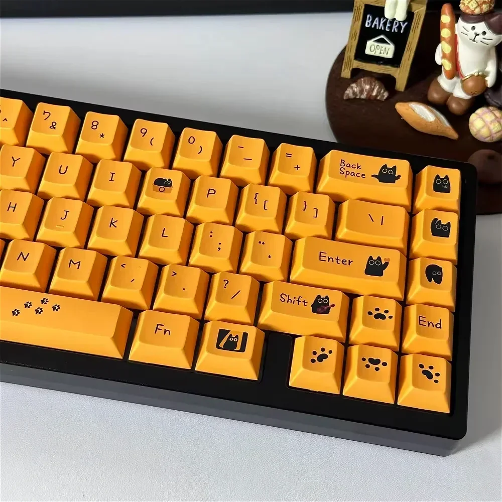 GEFENSI Little Black Cat Cherry Keycap PBT Personalized 126 Keys For 60/64/84/98/108 Gaming Mechanical Keyboard MX Switch