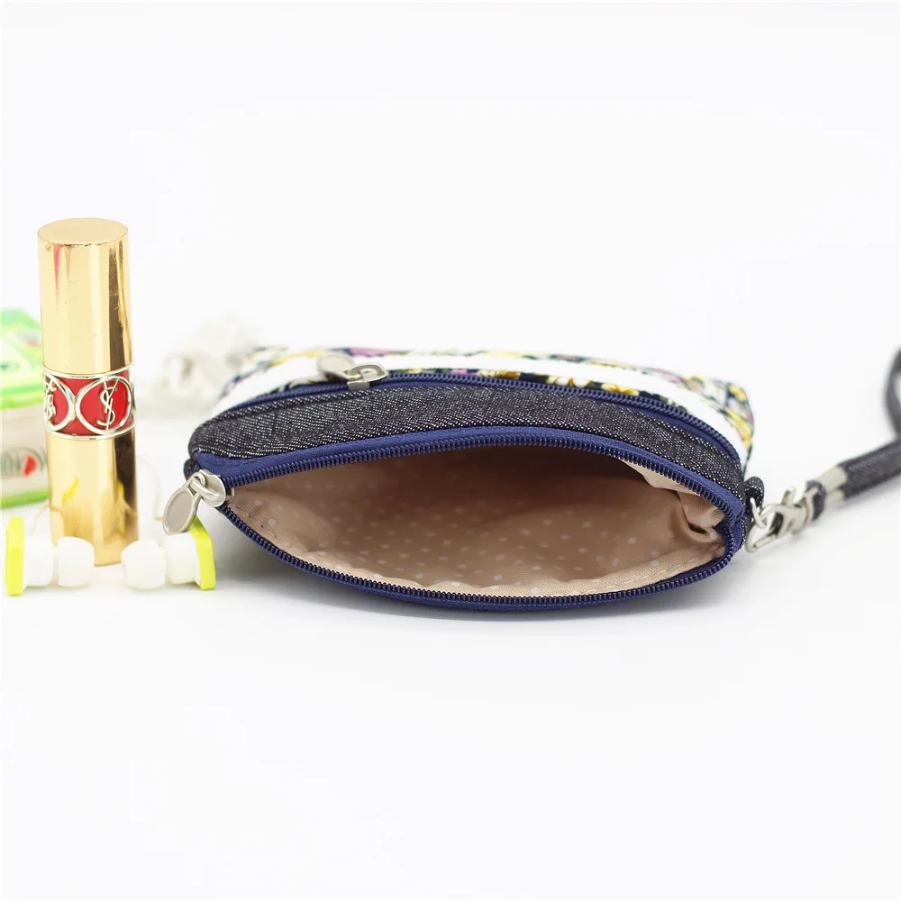 Street Trend Women's Cotton Fabric Lavender Flower Print Pattern Double Handles Carrying Fabric Coin Purse Countryside Coin Bag