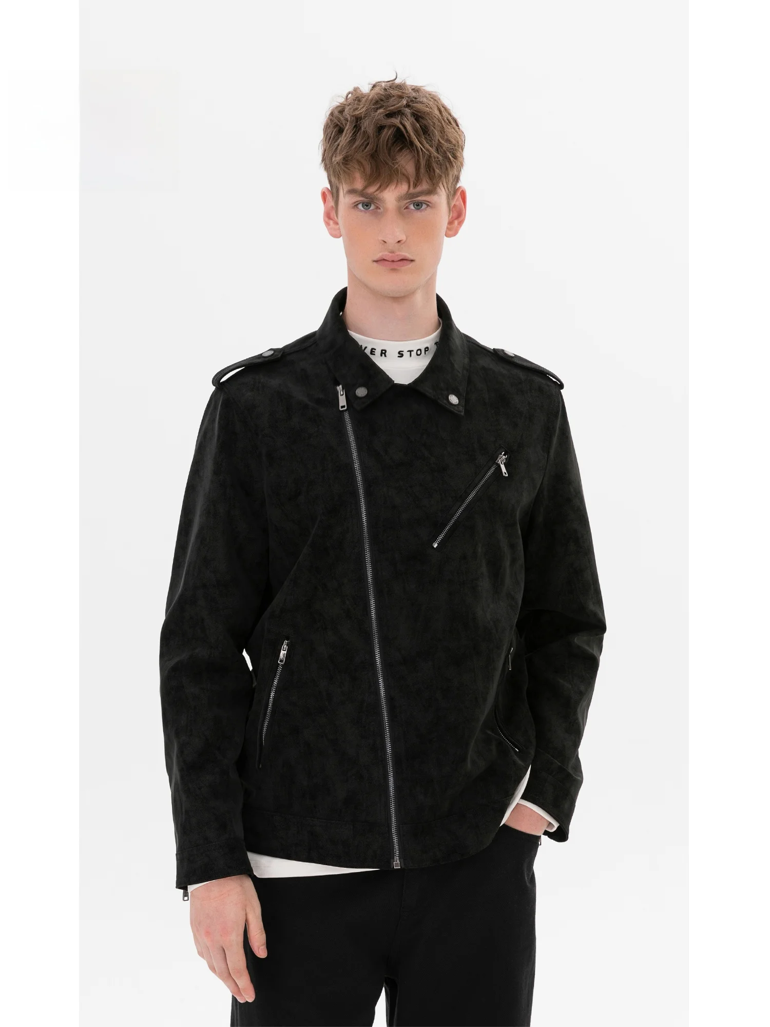 

Bla ort PU Leather Jaet Men's Casual Loose Fit Faionable Collar Zipper Pull Autumn Winter New Sle Trendy Brand