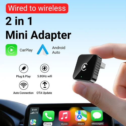 XUDA 2 en 1 AI Box Mini adaptador cableado a Carplay inalámbrico y Android Auto Compatible con 99% de coches Plug and Play WiFi Smart Dong