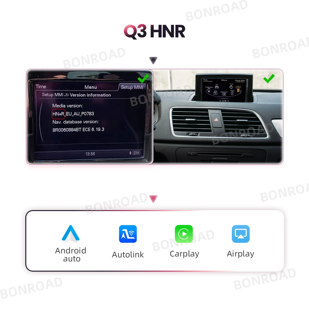 BONROAD Draadloze CarPlay Android Auto Interface Adapter voor Audi A1 Q3 2012-2018 RMC HNR met AirPlay Mirror Link