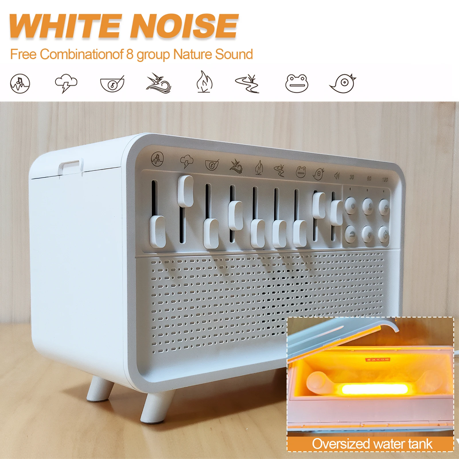 LED White Noise Lautsprecher Timer Tragbarer BT-Lautsprecher Wasserloser Auto-Off-Aroma-Diffusor Nachtlicht für Schlafzimmer Wohnzimmer Nachttisch