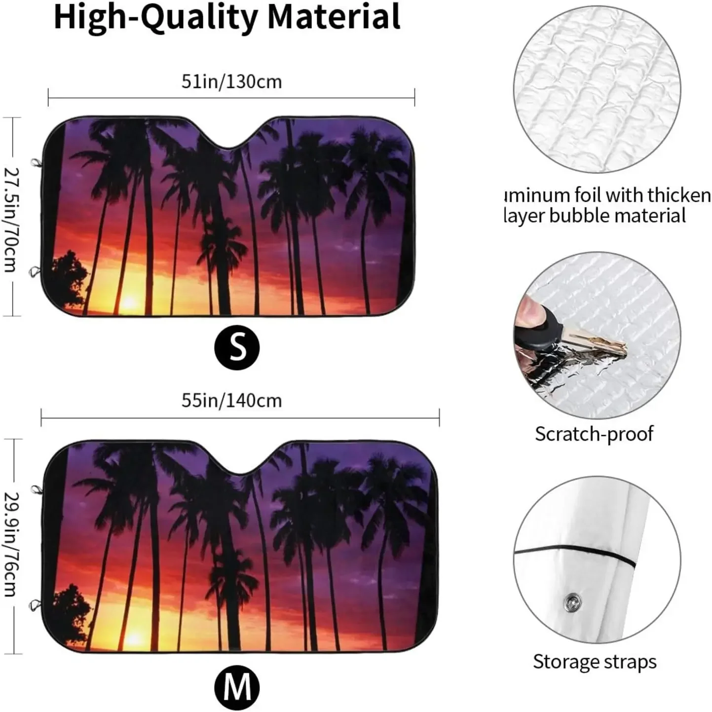 Sunset Palm Tree Printing Car Sun Shade Front Window Sunshade for Most Sedans SUV Truck Blocks Uv Rays Keep Your Vehicle Cool