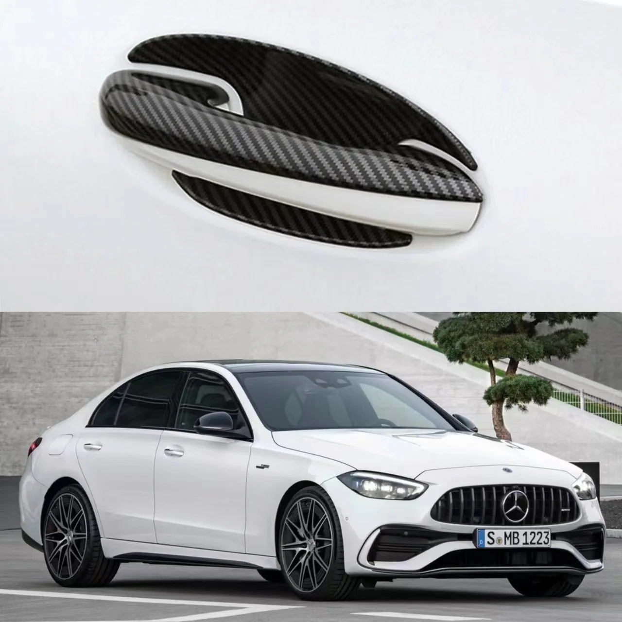 Suitable for 22-23 Mercedes Benz new C-Class C260L C200 handle door protection shell carbon fiber door bowl door handle