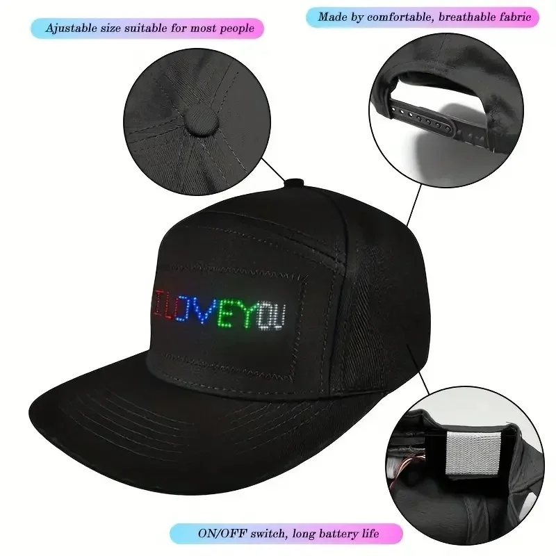 Programmable DIY Bluetooth Hat LED Display Curve Decorative Fabric Hat Party Evening Glowing Hat Atmosphere Hat