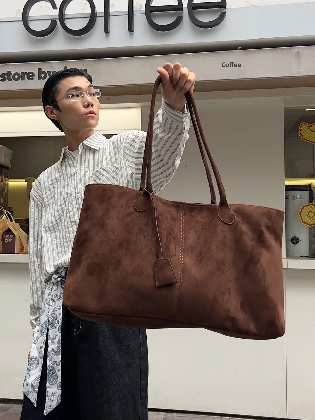 Retro Suede Leather Tote Bag Large Capacity Commuter Casual Handbag Trendy Hobo Bag Double Strap Youth Summer  Color