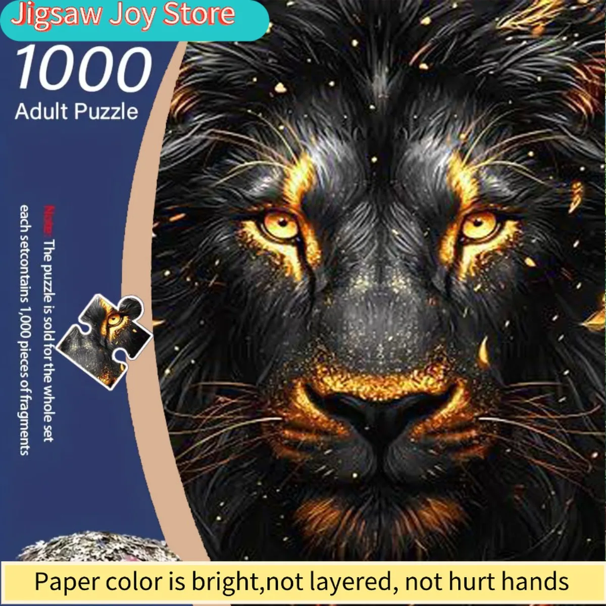 

1000pcs Black Lion Head Jigsaw Puzzle with Glowing Golden Eyes & Hair - Challenging Adult Brain Teaser, DIY Lion Art for Chris