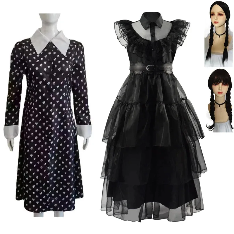 

Movie Wednesday Addams Cosplay Costume Dress Outfits Halloween Carnival Suit 110-150 XS-3XL