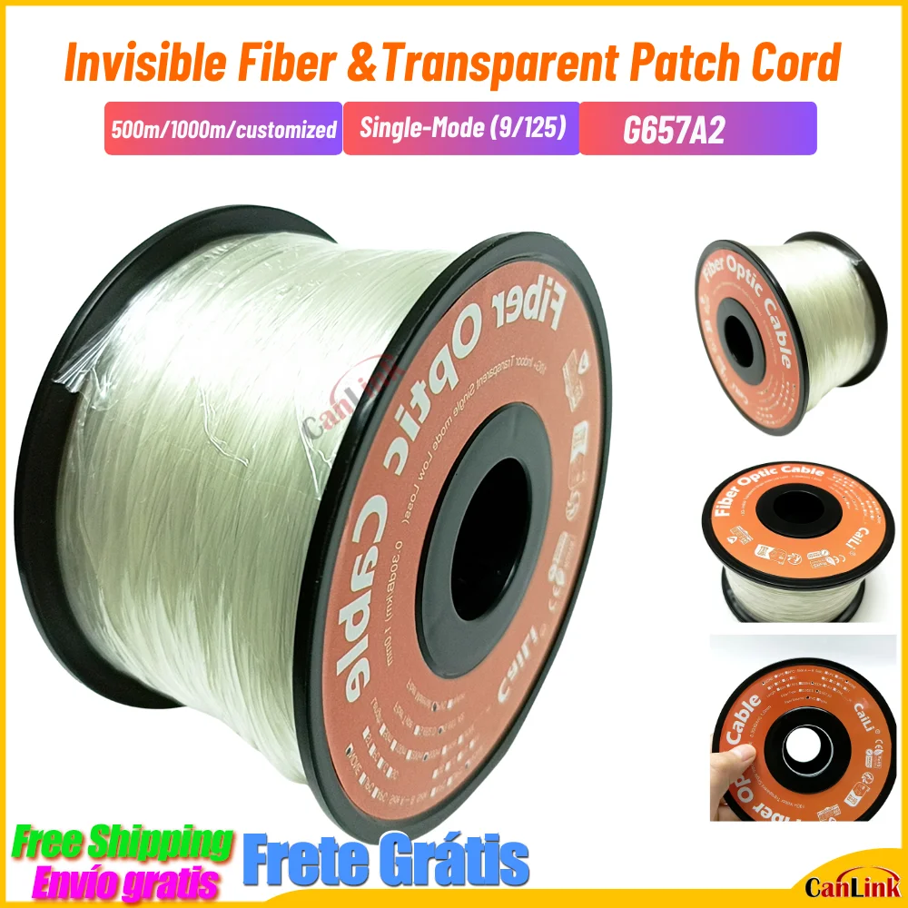 1000M FTTH 0.9mm Diameter PVC Invisible Fiber Optical Drop Cable G657A2 Transparent Patch Cord Indoor SM Bend Insensitive