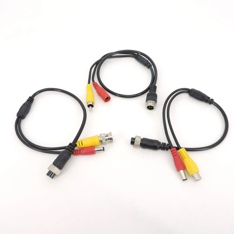 Głowica Aviation M12 4Pin męskie żeńskie do BNC DC RCA przedłużacz ze złączem żeńskim Adapter do kabla dla kamera telewizji przemysłowej bezpieczeństwa e1