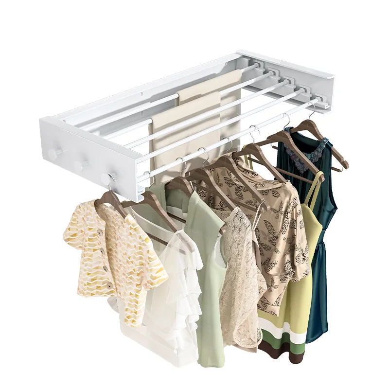 Adjustable Wall Mounted Clothes Hanger with Invisible Design - Foldable Drying Rack for Balcony and Bathroom Towel Storage