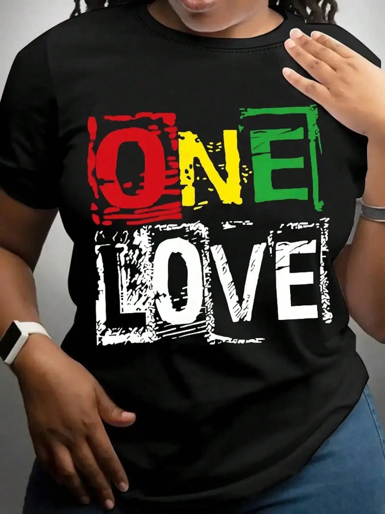 

Women'S Casual Cotton T-Shirt with "One Love" Print - Crew Neck, Short Sleeve, Slight Stretch, Knit Fabric, All-Season Tee