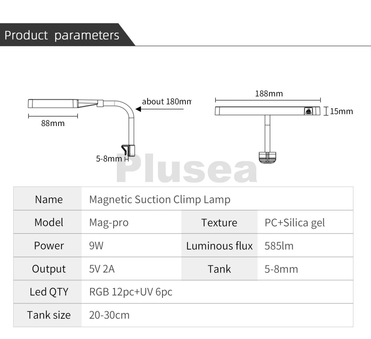 WEEK AQUA Mag-Pro/Max Nano RGB+UV Licht USB Pflanzenwachstumslampe Bluetooth App-Steuerung für Süßwasser-Aquascaping Pflanzen-Aquarium – Detail 12
