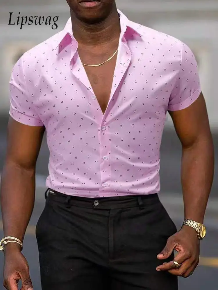 

Casual Slim Elastic Shirts Men Summer Fashion Printing Short Sleeve Buttoned Shirt Stylish Men's Clothes Business Leisure Shirt