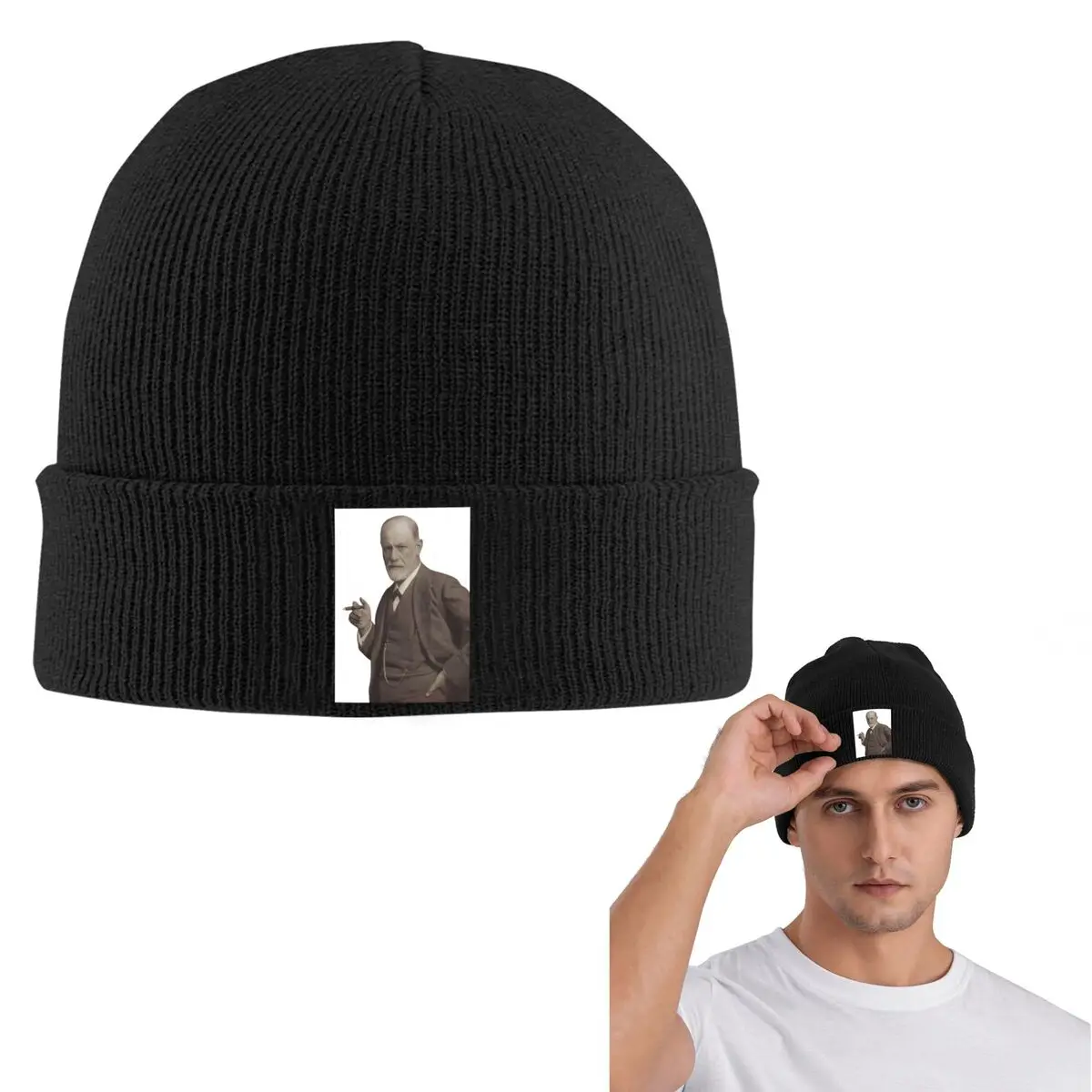 Freud With Cigar Blush Pink Warm Knitted Cap Winter Knit Bonnet Hat Skullies Beanies Hip Hop Caps for Unisex