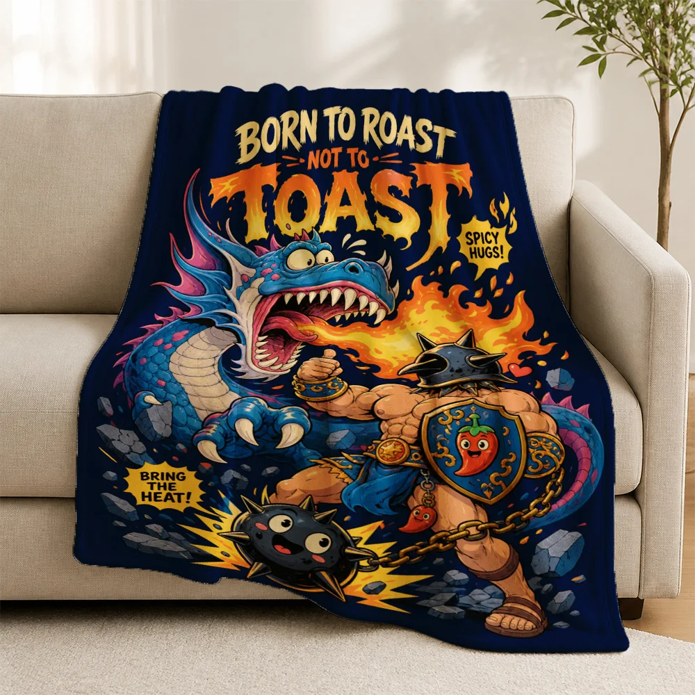 Quirky Dragon Roast Funny Throw Blanket for Sofa Couch Home Decor Novelty Gift Art Supplies Comic Book Style Accessories