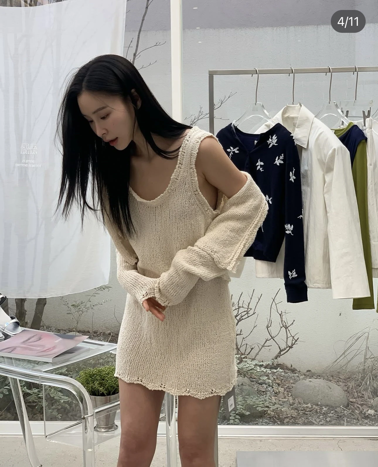 Ele Commute-Conjunto de cárdigan informal para mujer, falda acampanada de cintura alta, trabajo PREON, larga, redonda, Otoño, Faion