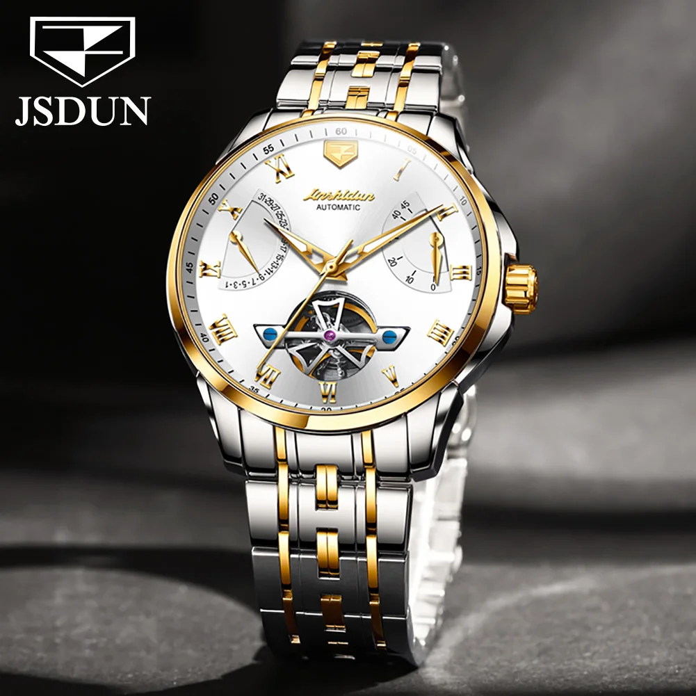 JSDUN Casual Fashion Watches for Men Waterproof Calendar Automatic Mechanical Wrist Watch Men High Quality Original Mens Watch