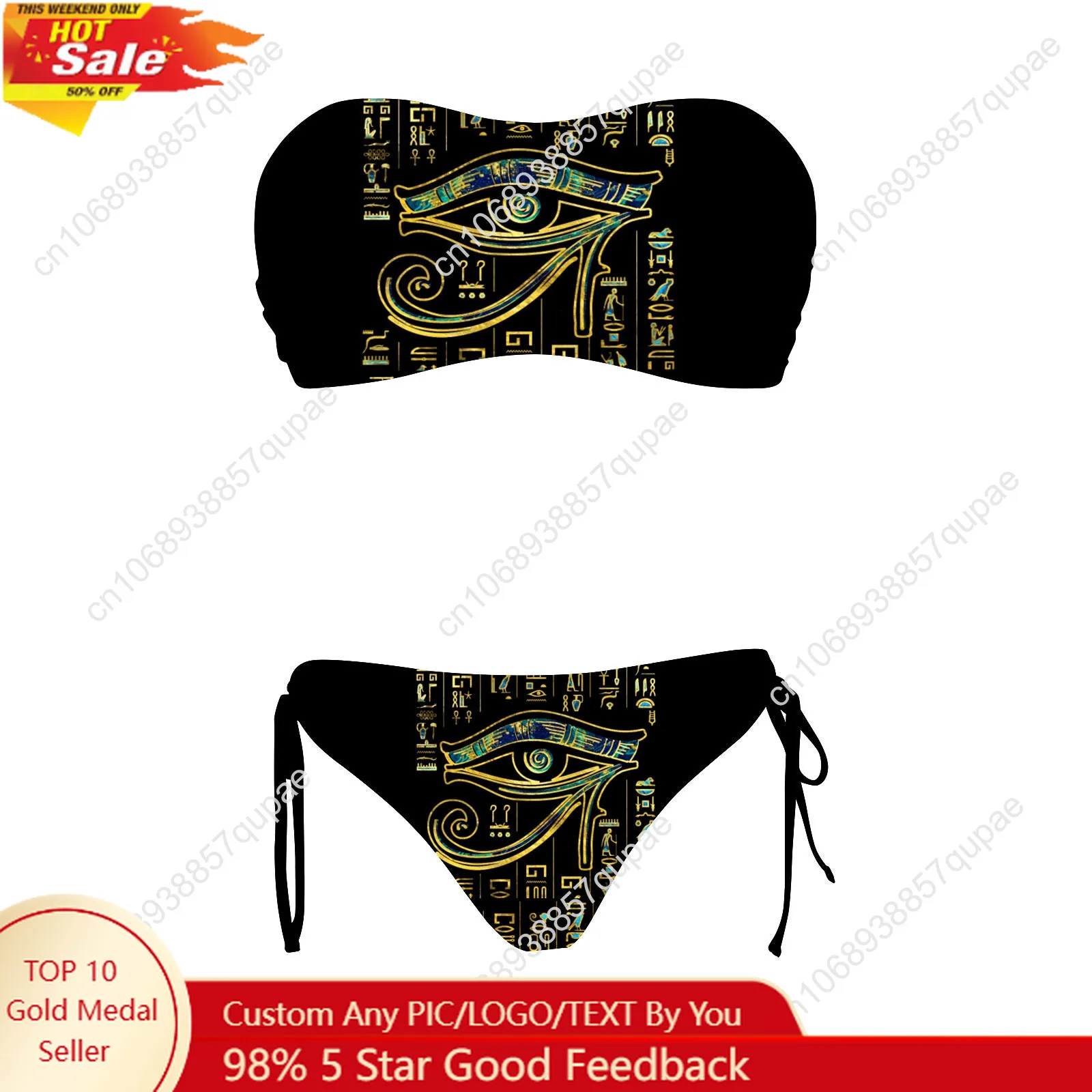 Horus Egyptian God Eye of Egypt Custom Swimsuit Womens Drawstring Two Piece Set Bathing Suits Swimwear Beach Bikini Beachwear
