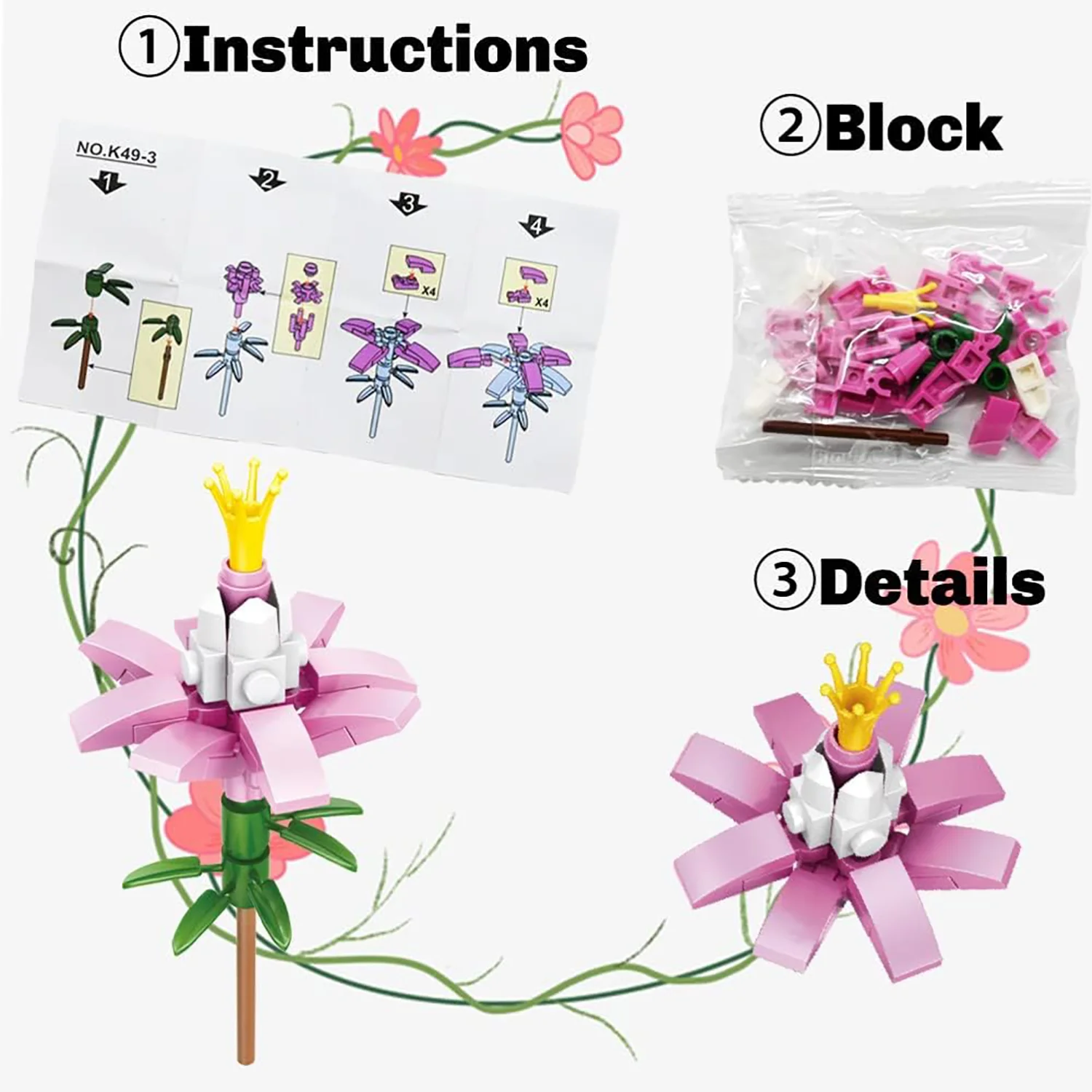 مكعبات بناء جسيمات صغيرة ، باقة أبدية ، بيضة ملتوية ، تجميع ذاتي الصنع ، زخارف هدايا زهور ، جديدة وفريدة من نوعها ، ألعاب إبداعية ، 6 * *