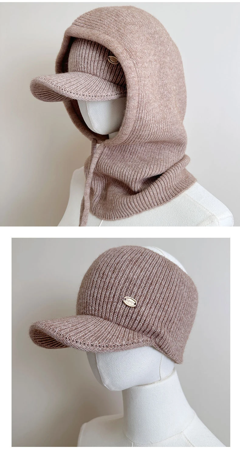 Zweiteiliges gestricktes Oberteil, Kappe und Sturmhaube für Damen und Herren, Schal, einteilige Mützen, Unisex, warme Wintermütze, kältebeständige Skimütze – Detail 8