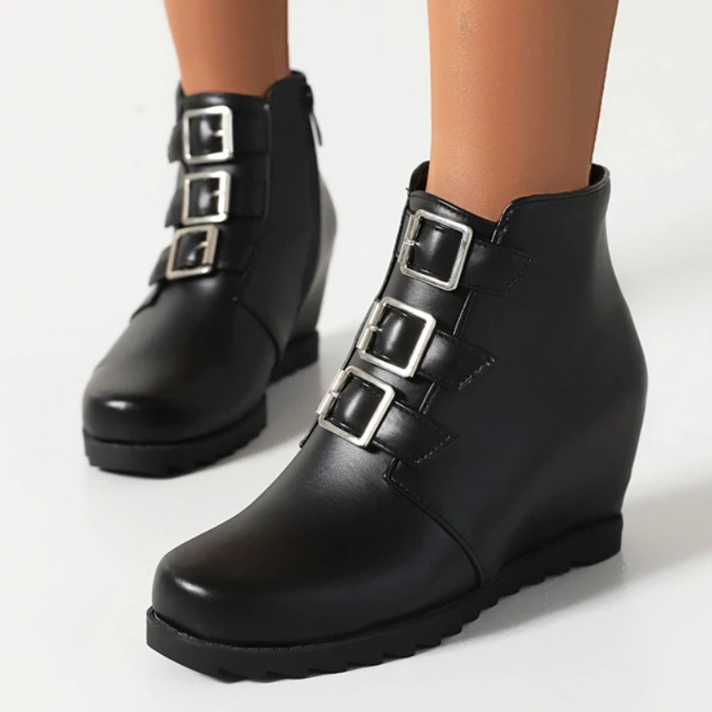 

Wedge Women's Ankle Boots Autumn Winter Short Boot Shoes Buckle Black Brown Wedge High Heels Party Footwear Water-proof Comfort
