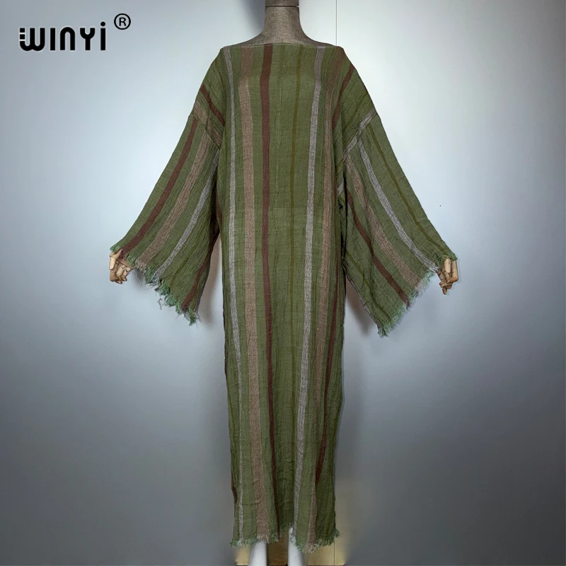 WINYI blog Runway Designer party Dress Women stripe Print  Middle East Female maxi kaftan abaya dubai luxury muslim woman dress