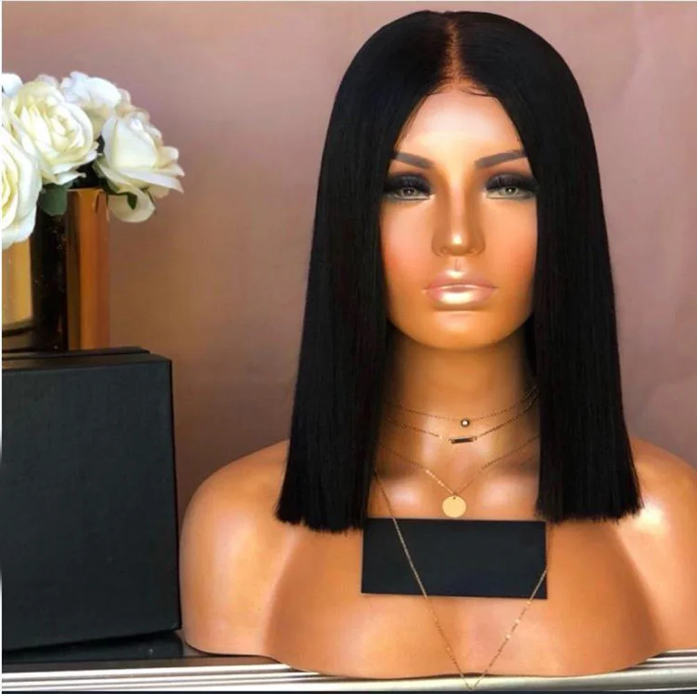 Women's Straight Bob Black Coral Wig Short Black Bob Wig With No Bangs Short Middle Part Synthetic Wig For Party