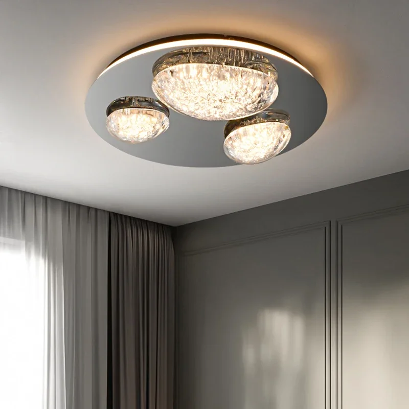 Modern Simple Ceiling Lamp For Living Room Bedroom Round Mirror Chrome Plating LED Lights With High Transparency Acrylic Shades