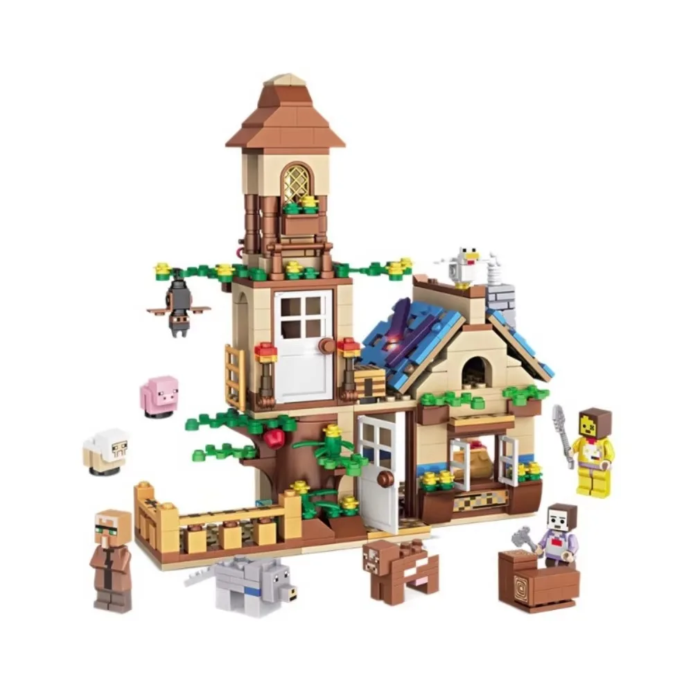Cretive DIY Game Tree Cottage Village House Building Blocks City Module Assembly Bricks Toys for Kids Gifts