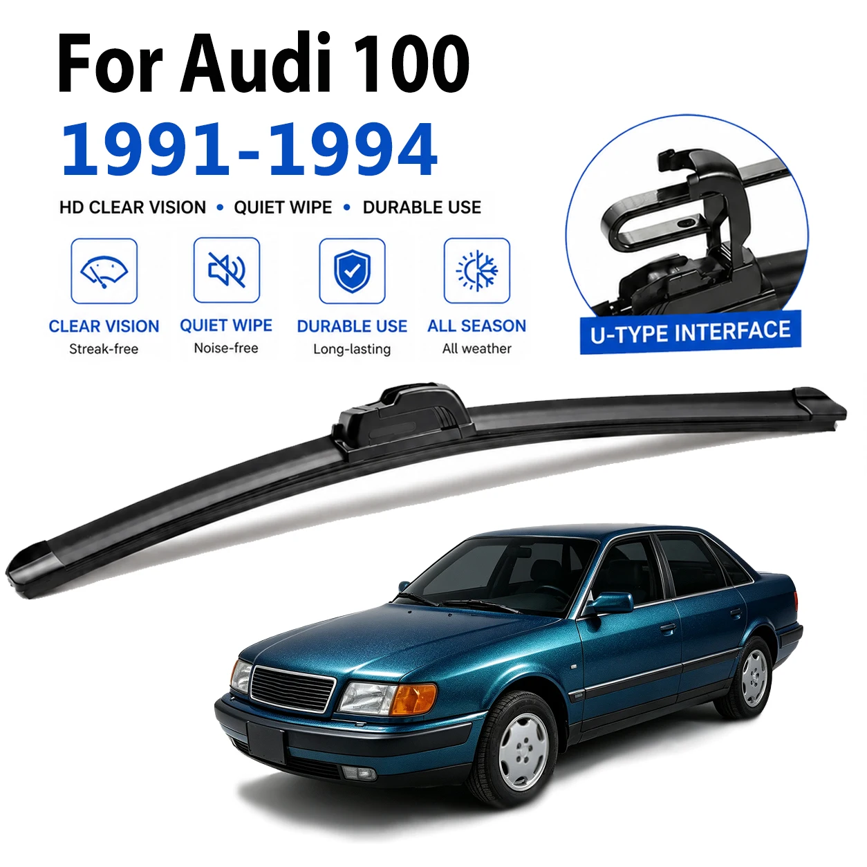 Durable Quiet Black Wiper Blades For Audi 100 1991-1994 Premium-Rubber, Quick Install Scratch Proof High Quality Long Life
