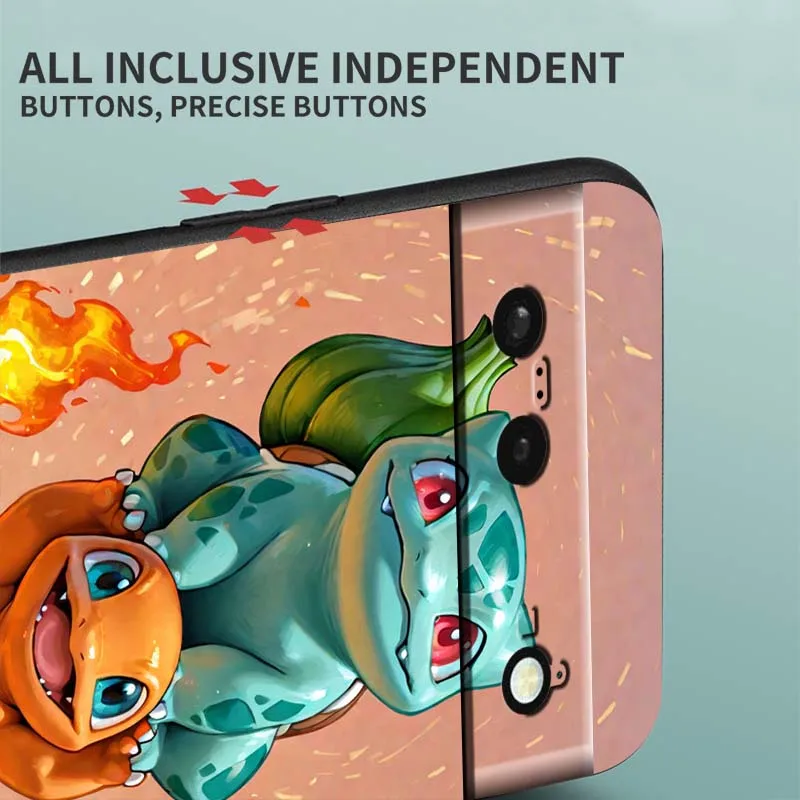 Anime P-Pokemons Cute For Google Pixel 9a 9 8A 8 7 7A 6 6A Pro XL 2024 5G Black Soft TPU Silicone Cover Phone Case