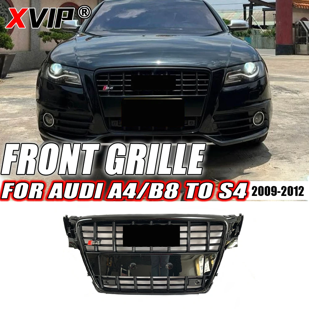 

XVIP Glossy Black With Chrome Ring S4 Style Front Bumper Grille Fit For Audi A4 B8 2009-2012 High Quality ABS Upper Grille