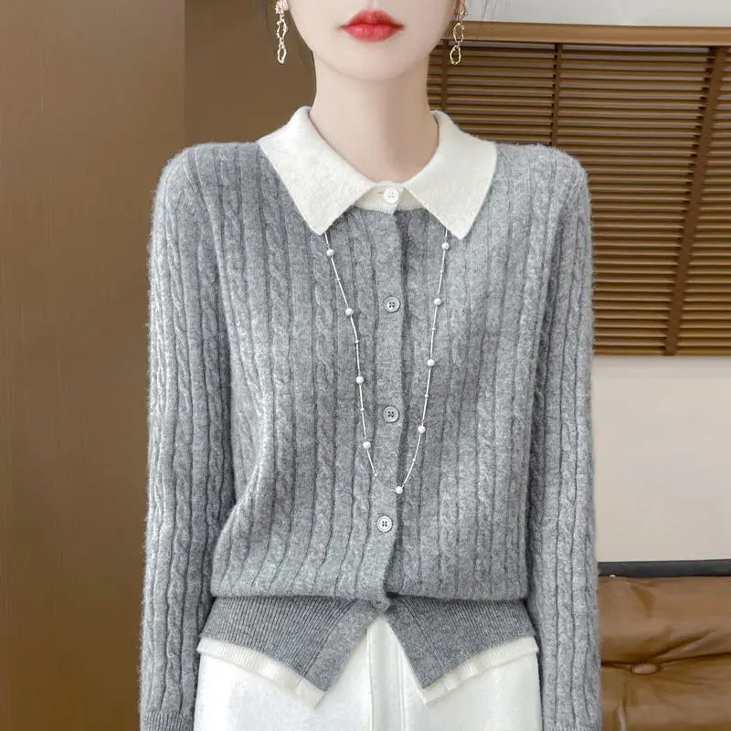 Cashmere Sweater For Women Autumn And Winter New Knitted Cardigan For Women Loose Fitting Woolen Sweater Lapel Jacket Camel XXXL