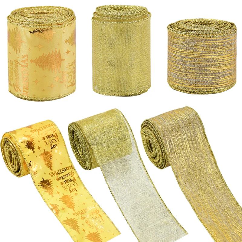 5m Christmas Ribbon Bows Gold Silver Polyester Ribbon Christmas Gifts Wrapping Wedding Decoration For Home Xmas Wreath New Year