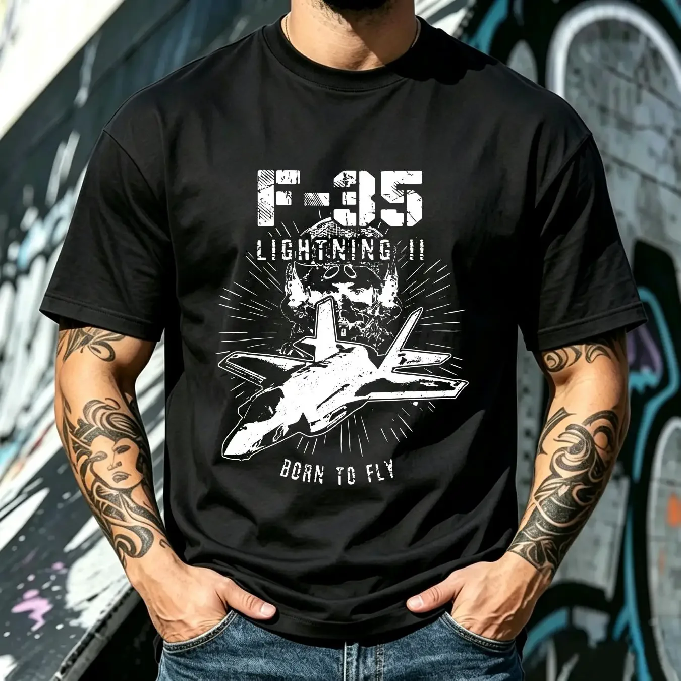 washed T Shirt NEW LIMITED F 35 Tactical Fighter Pilot Aviation Born To Fly S 3XL long or short sleeves vintage Washed Casual