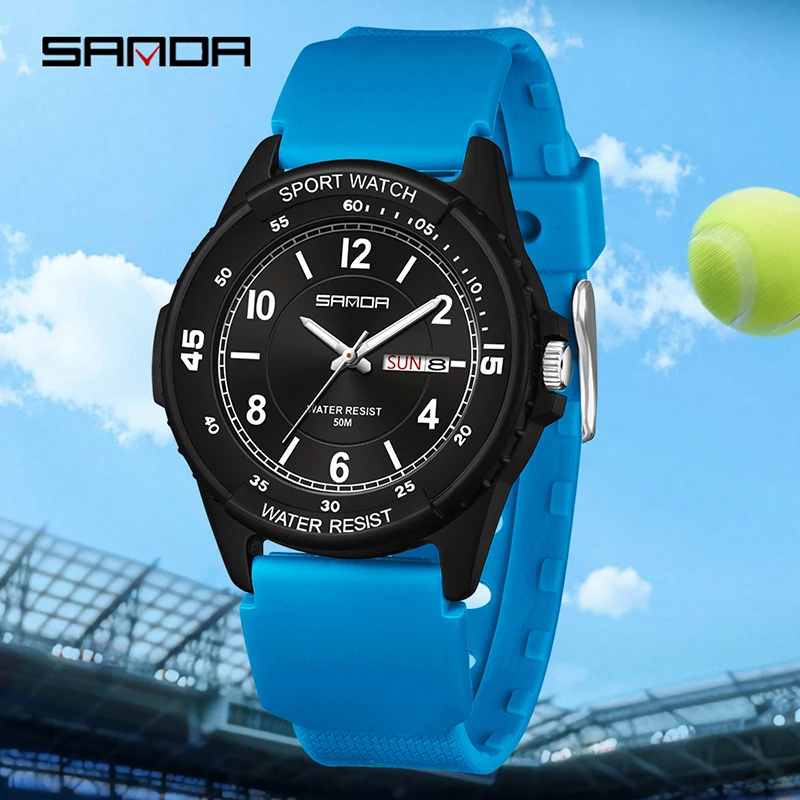 

SANDA 6358 Male and Female Student Sports Quartz Watch 5ATM Waterproof Luminous Double Calendar Lightweight and Drop resistant