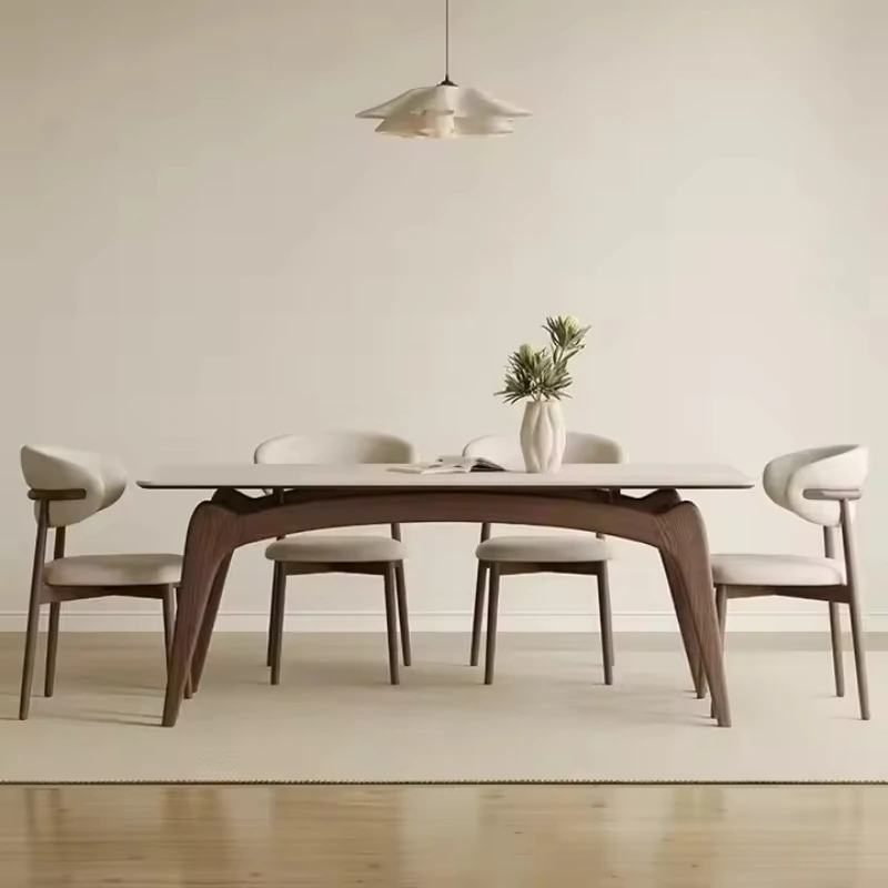 

Limestone dining table and chair set Business hotel household solid wood coffee table