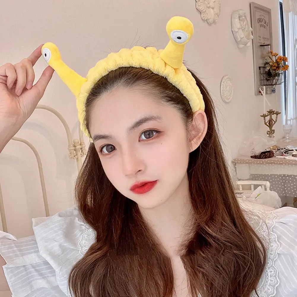 Cartoon Big Eye Snail Headband For Washing Face Cute Elastic Snail Makeup Hair Band Soft Coral Fleece Hairbands For Women Girls