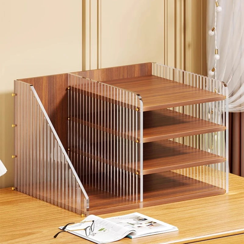 Modern Clear Acrylic Desk Organizer Multi-Layer Display Shelf Office A4 File Holder with Storage Bookshelf for Stationery