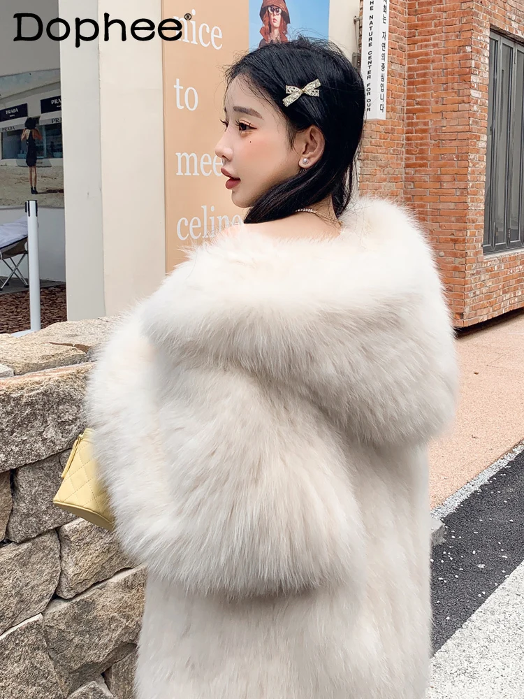 

Fox Fur Double-Sided Woven Fur Coat for Women 2023 Winter New Fashion Solid Color Thick Dense Warm Hooded Real Fur Coat Female