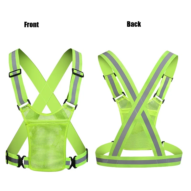 Outdoor Night Walking Reflective Vests With Storage Bag Highlight Adjustable Lightweight Biking Safety Strap Waterproof Running