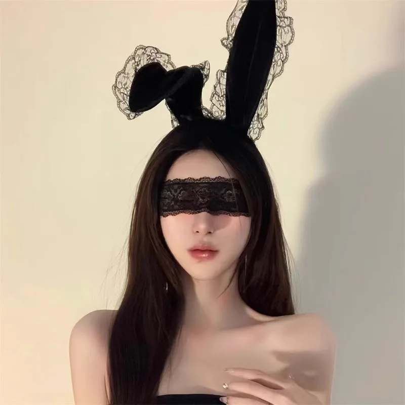 Rabbit Ears Pure Desire Hairband Abstinence LaceEdgeRabbit Girl HeadbandSexy InternetCelebrityAnchor Couple Accessories Eye Mask image 6