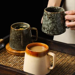 Japanese Vintage Ceramic Mug, High-Capacity Cup, Couple Drinking Home Office Handle, Coffee Tea Cups, Underglaze Color, 350ml